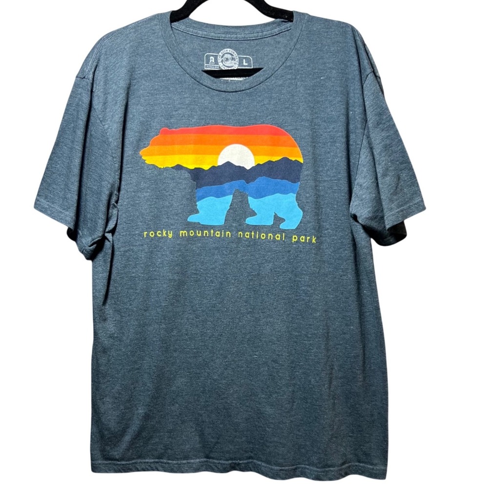 Rocky Mountain National Park T Shirt Bear Graphic Men Large Gray Duck Co